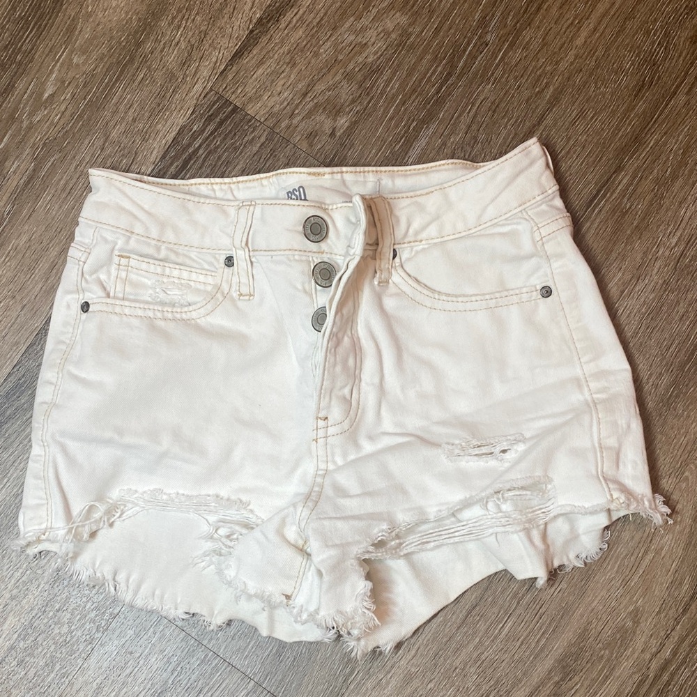 RSQ Women's Off-White Distressed Jean Shorts
